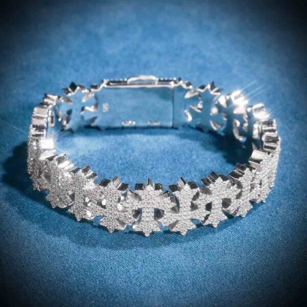 Moissanite Cross Link Bracelet 14K Gold (All Sizes)