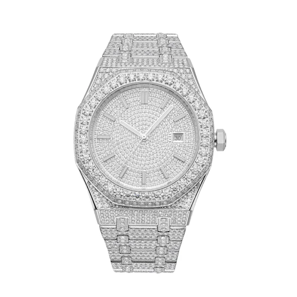 Bust Down Moissanite Watch | 44MM | 14K White Gold