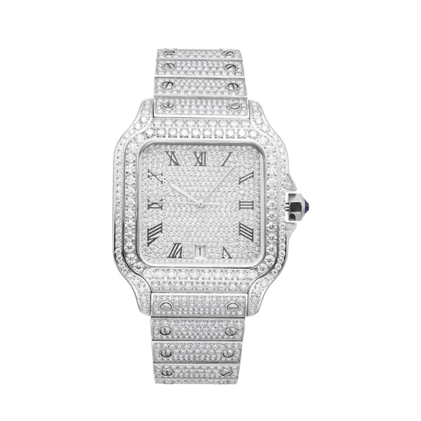 Men’s VVS Moissanite Watch | 42MM | 16CT Bust Down | 14K White Gold