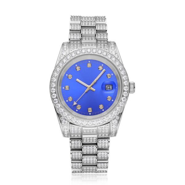 Moissanite Presidential Watch | Blue Face | 41MM | 13.3CT Iced Out | 14K White Gold