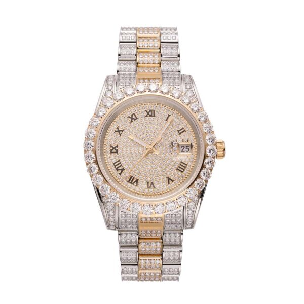 Moissanite Presidential Watch | 41MM | Roman Numeral Dial | 18.3CT Iced Out | 14K White and Yellow Gold Two Tone