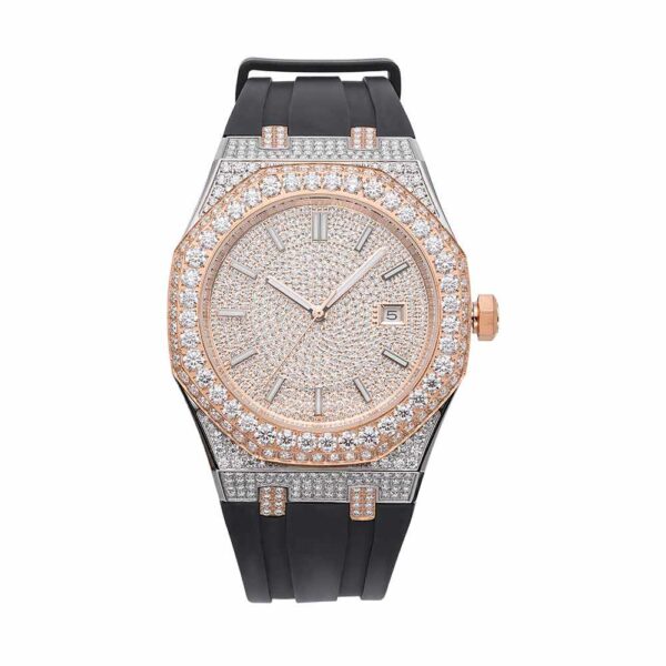 Moissanite Iced Out Silicone Band Watch | 13.5CT | 14K Rose Gold