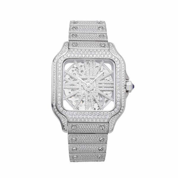 Moissanite Skeleton Watch | 42MM | 14K White Gold | 14.1CT Bust Down