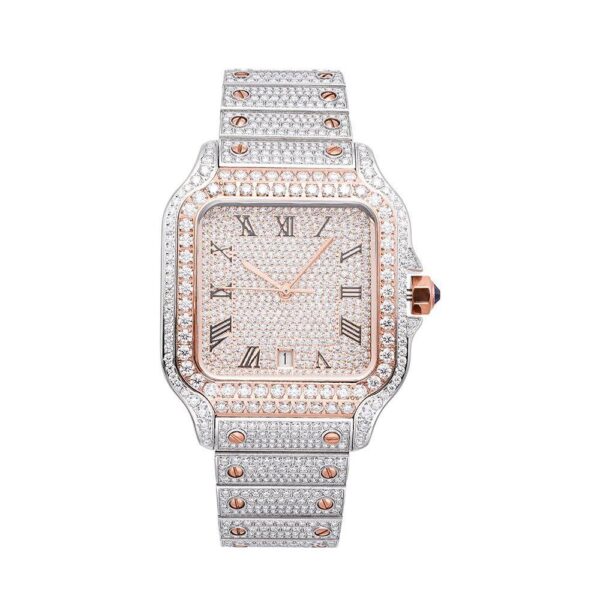 Men’s VVS Moissanite Watch | 42MM | 16CT Bust Down | 14K Rose Gold