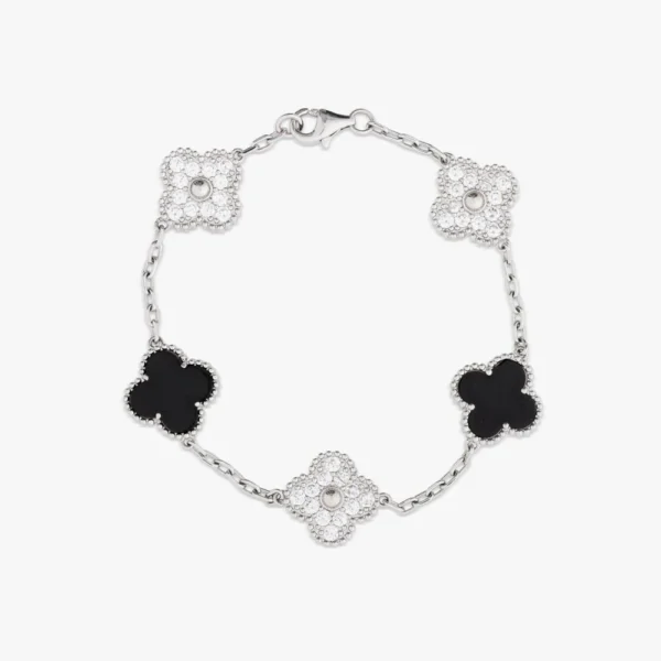 Moissanite Agate Four Leaf Bracelet 14K Gold